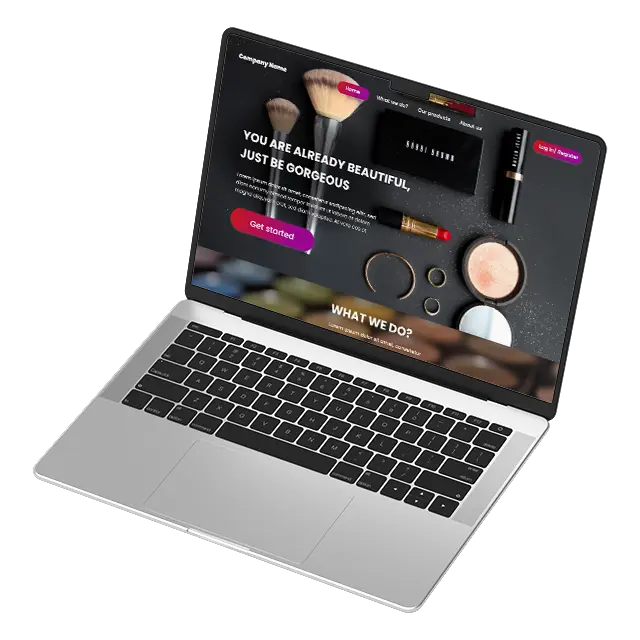 Mockup de una computadora portátil mostrando el diseño de una página web moderna, profesional y adaptable para un negocio de productos de belleza, creado por Local Web Studios.